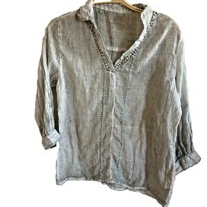 Karyn Seo Sz. Small Handmade India Floral Embroidered Top Shirt Tunic Gauzy Boho